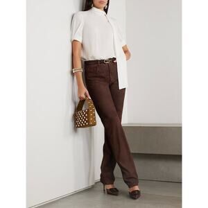 Ralph Lauren Collection Chocolate Brown Lamb Suede Leather Straight Pants 10